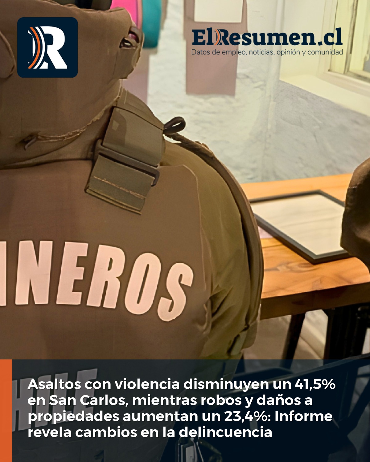Asaltos con violencia disminuyen un 41,5% en San Carlos, mientras robos y daños a propiedades aumentan un 23,4%: Informe revela cambios en la delincuencia