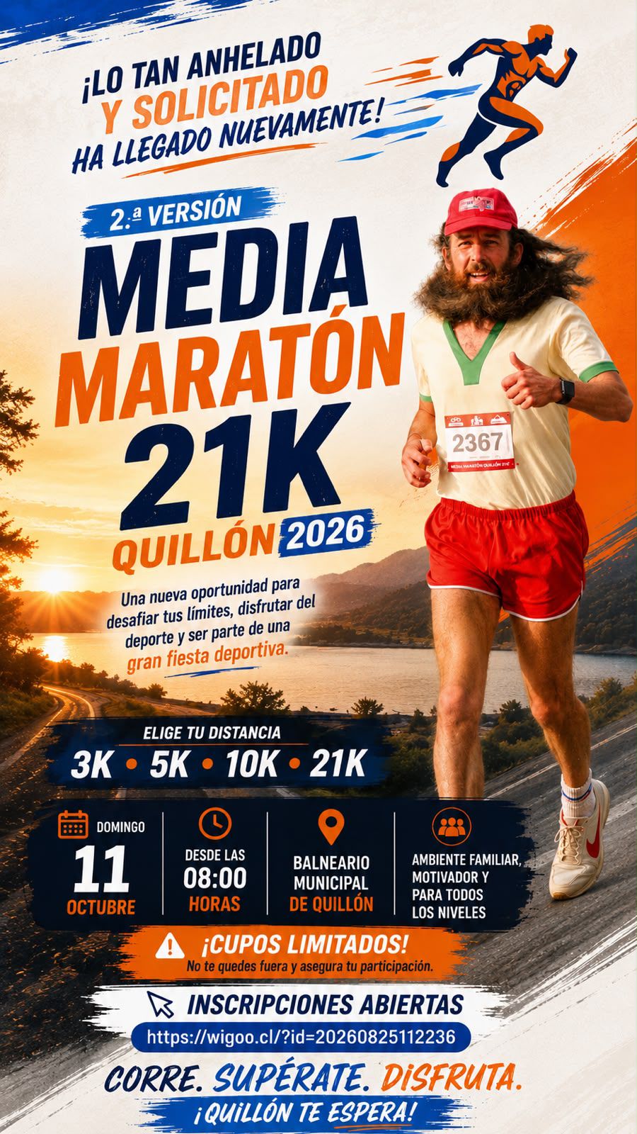MÁS DE 1.300 CORREDORES YA ASEGURARON SU LUGAR EN LA MEDIA MARATÓN QUILLÓN-ÑUBLE 2026