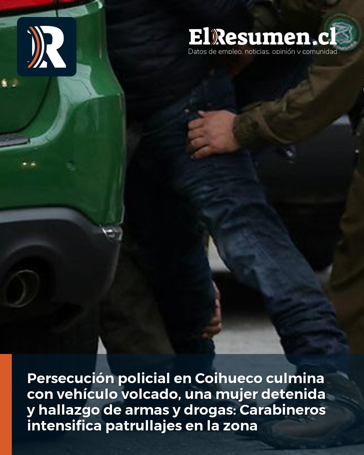 Persecución policial en Coihueco culmina con vehículo volcado, una mujer detenida y hallazgo de armas y drogas: Carabineros intensifica patrullajes en la zona