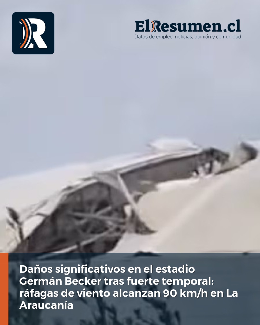 Daños significativos en el estadio Germán Becker tras fuerte temporal: ráfagas de viento alcanzan 90 km/h en La Araucanía