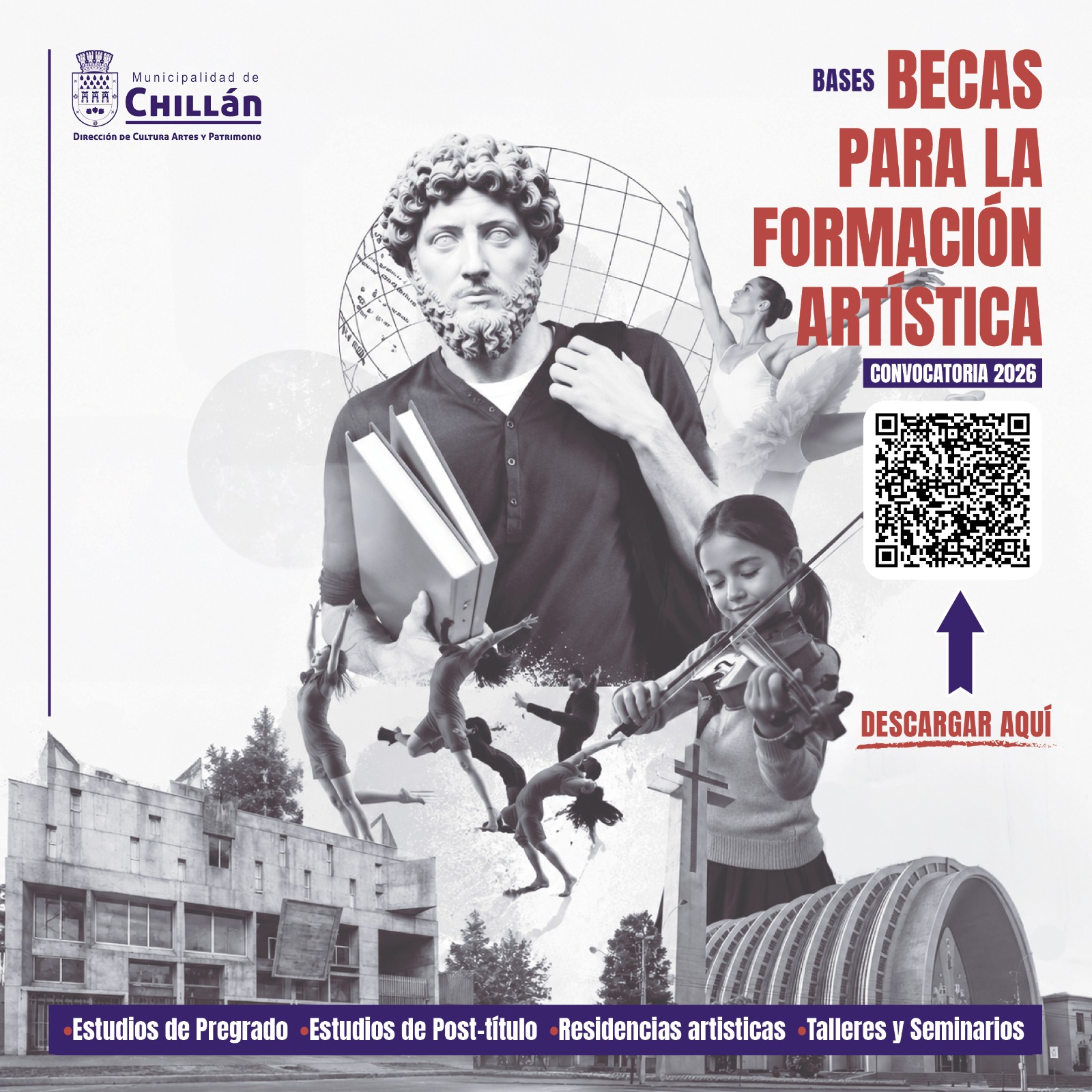 Municipalidad de Chillán inicia el proceso de postulación para la Beca de Fomento a la Educación Artística y Patrimonial 2026