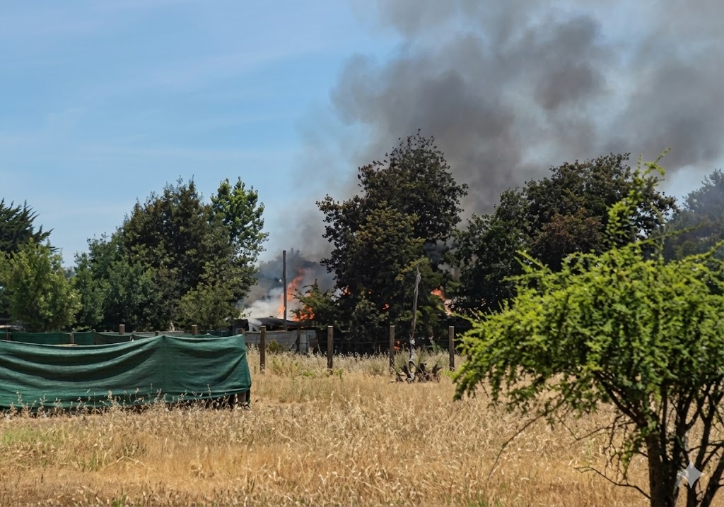 Bomberos controla fuego que afectó un quincho, un taller mecánico y vehículos en sector rural de Pinto