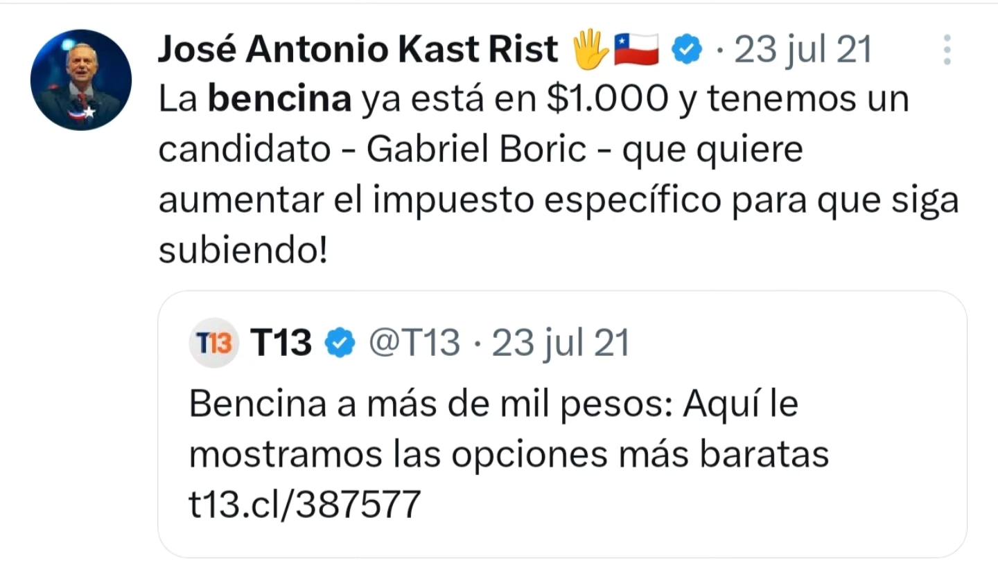 Aumentos en bencinas y diésel generan contraste con publicaciones pasadas del actual presidente en periodo electoral