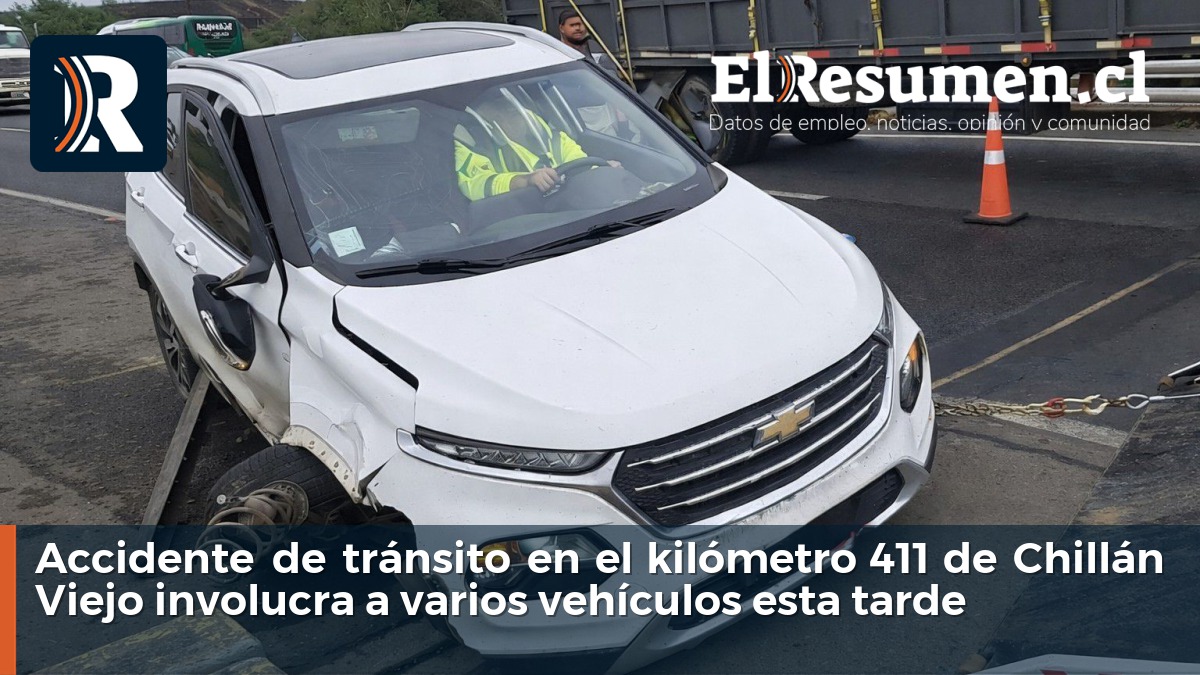 Accidente de tránsito en el kilómetro 411 de Chillán Viejo involucra a varios vehículos esta tarde