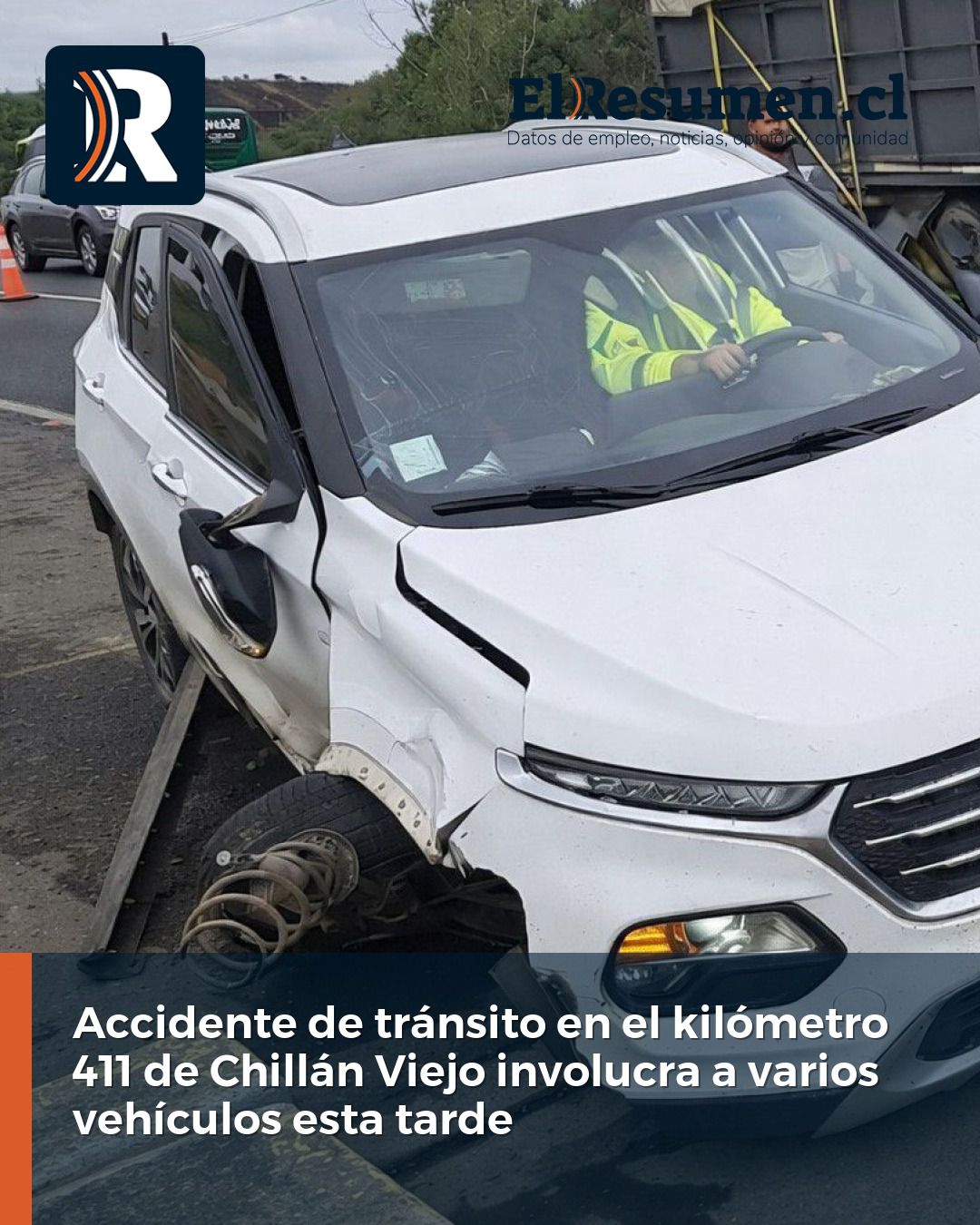 Accidente de tránsito en el kilómetro 411 de Chillán Viejo involucra a varios vehículos esta tarde