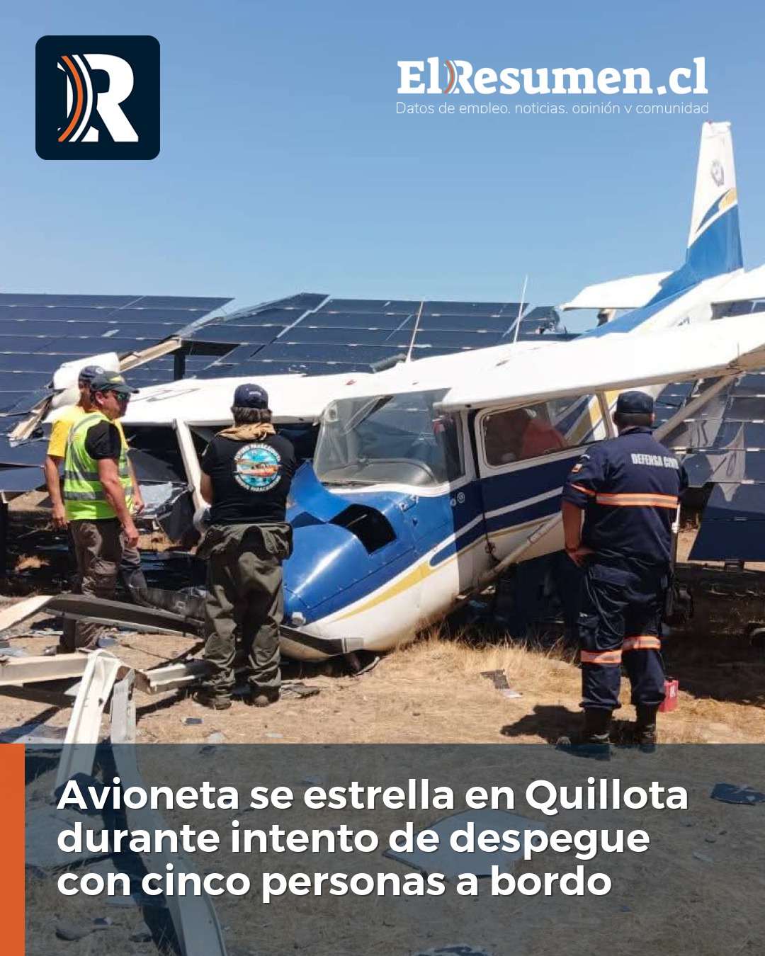 Avioneta se estrella en Quillota durante intento de despegue con cinco personas a bordo