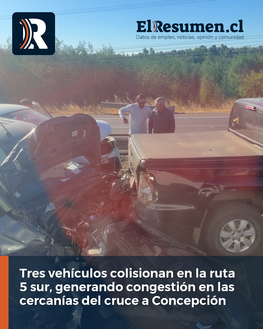 Tres vehículos colisionan en la ruta 5 sur, generando congestión en las cercanías del cruce a Concepción