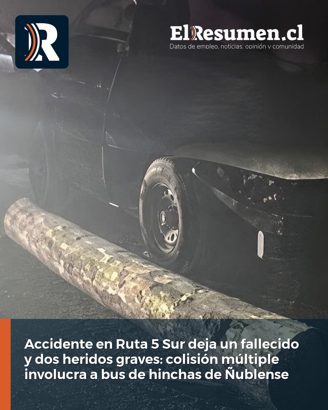 Accidente en Ruta 5 Sur deja un fallecido y dos heridos graves: colisión múltiple involucra a bus de hinchas de Ñublense